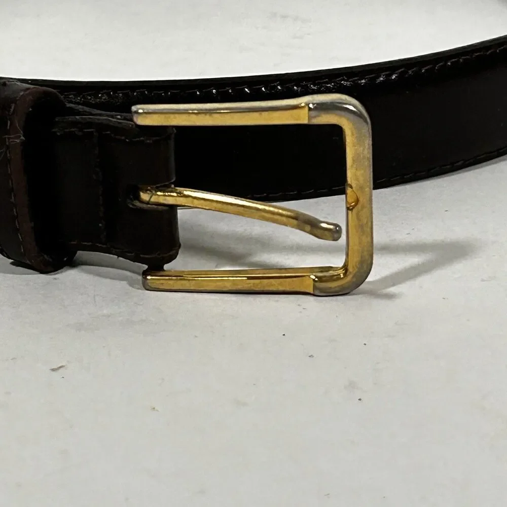 Christian Dior Brown Leather Belt Size 36 Brass Buckle Italian Aniline Cowhide